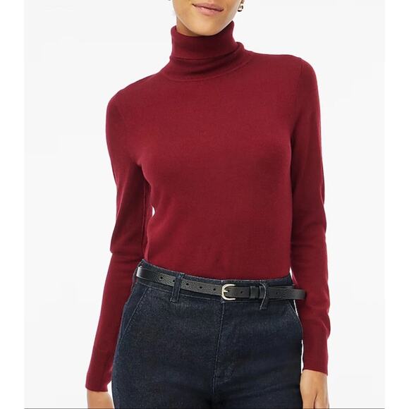 J. Crew Deep Red Burgundy Merino Wool Blend Turtleneck Size Medium - Picture 1 of 7